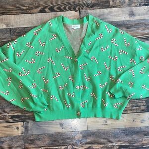 Vibrant Green Candy Cane Cardigan with peppermint buttons